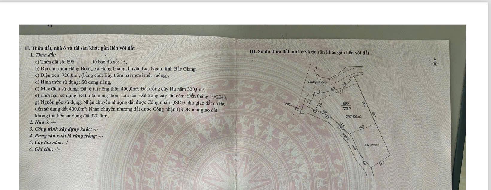 Đất thổ cư Hồng Giang, Thị xã Chũ 2400m² giá 2 tỷ - Đường lớn, dân cư đông đúc!