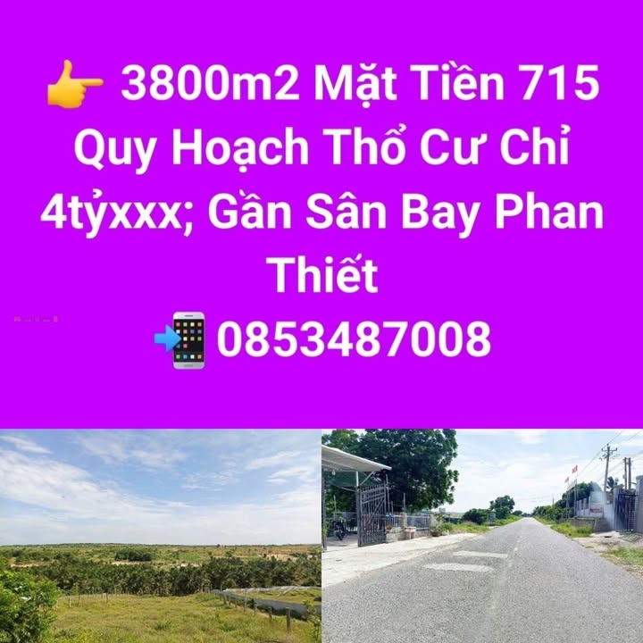 Lô Đất Thổ Cư 3841m² Mặt Tiền Nhựa 715 Hàm Đức - Giá 4 Tỷ - Cơ Hội Hiếm Có!