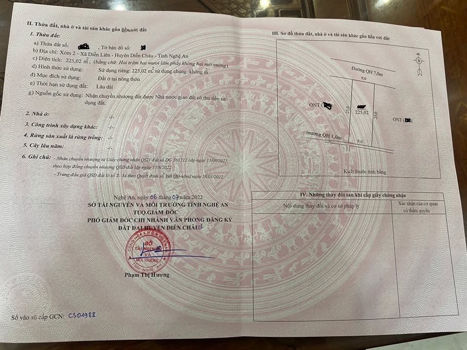 Lô đất đấu giá Xóm 2 Diễn Liên 225m² giá 1.9 tỷ - Mặt tiền rộng, vị trí đẹp!