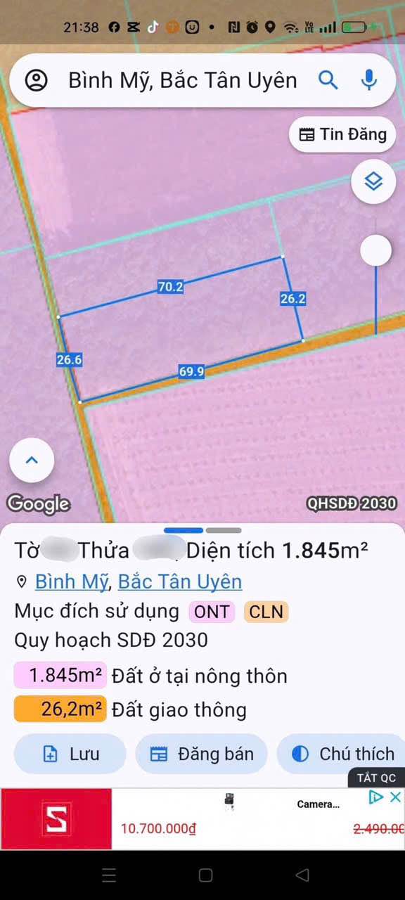 Đất nền xã Bình Mỹ, Huyện Củ Chi 1845m² giá 5.535 tỷ - Cơ hội đầu tư hấp dẫn!
