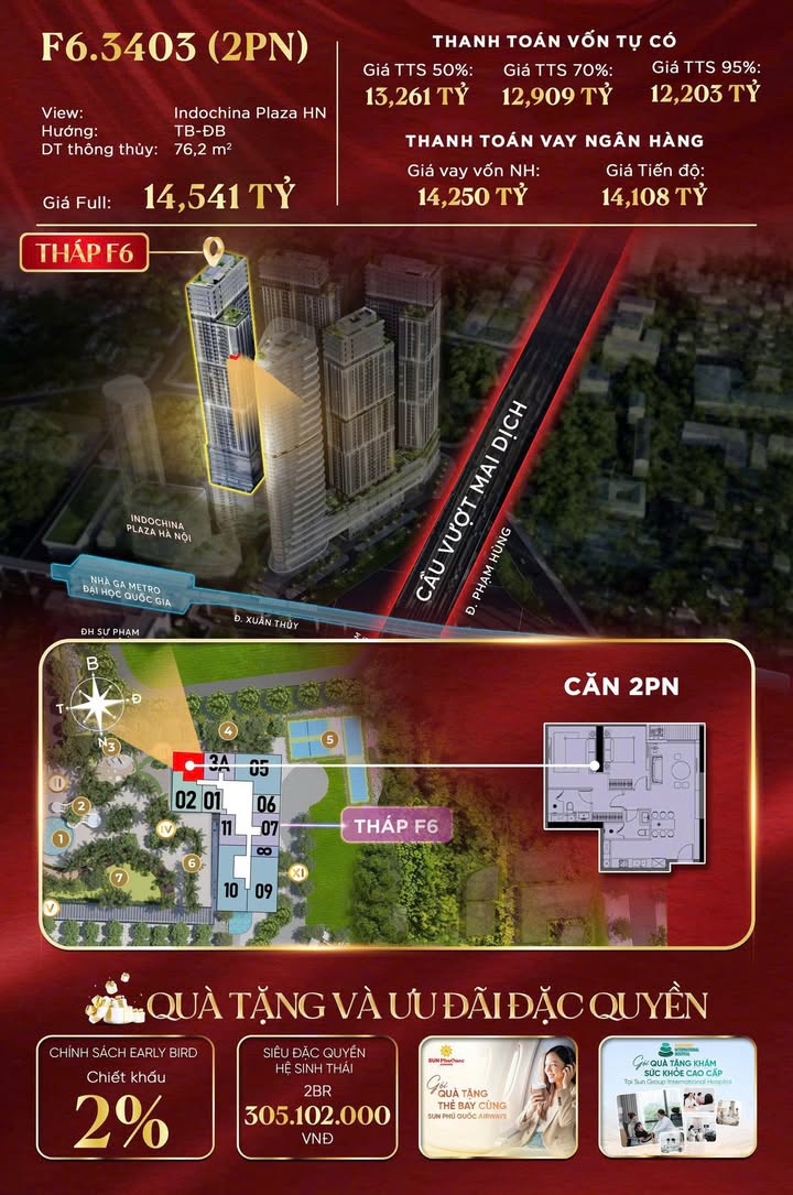 Căn hộ Sun Feliza Suites Cầu Giấy 76.2m² giá 12.203 tỷ - Cực hiếm, sẵn sàng ở ngay!