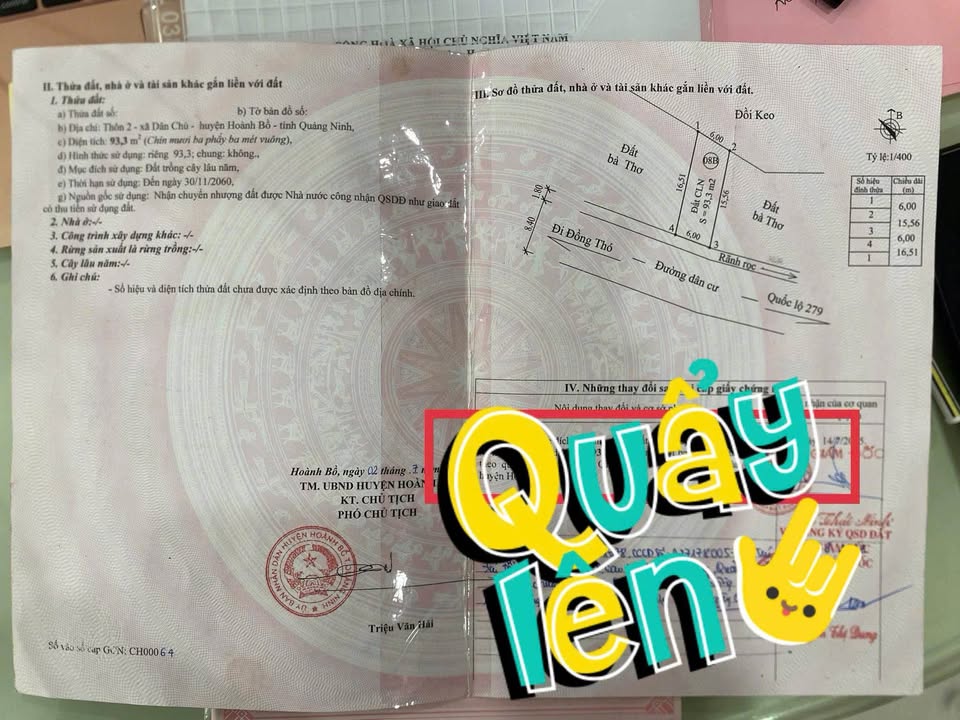 Bán đất Hoành Bồ 93m² giá 350 triệu - Đầu tư sinh lời ngay!