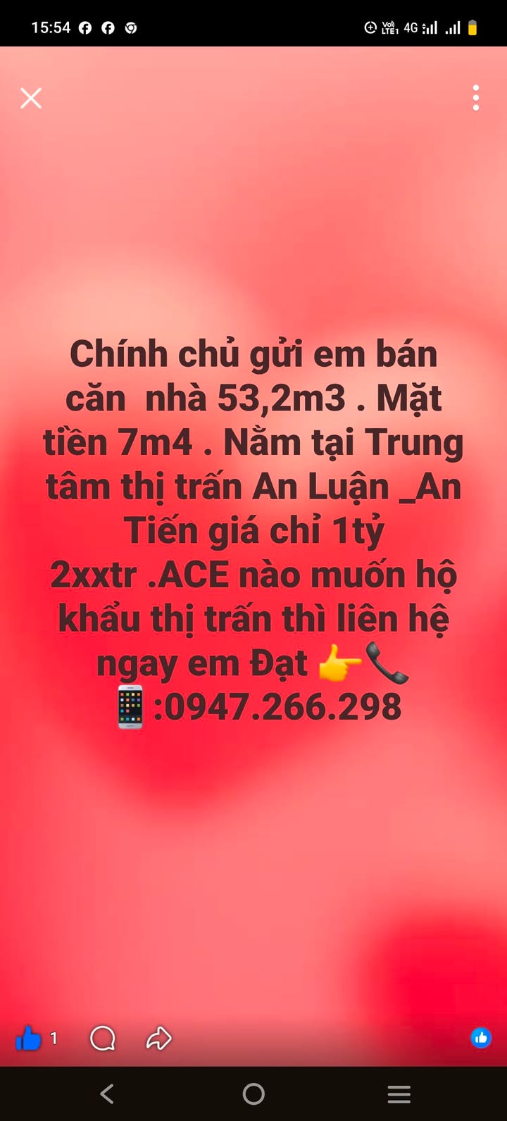 Nhà riêng Huyện An Lão 53m² giá 1.2 tỷ - Chính chủ bán gấp!