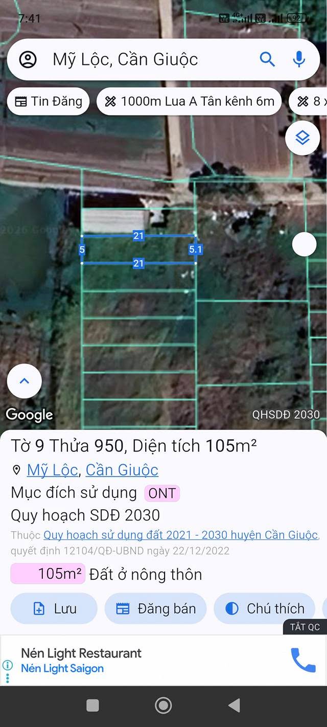 Đất nền thổ cư 100m² tại Mỹ Lộc, Cần Giuộc chỉ 650 triệu - Đầu tư sinh lời!