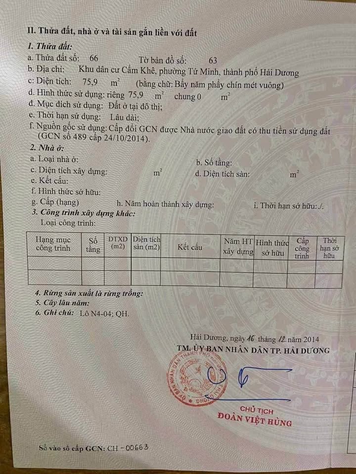 Đất nền khu dân cư Cẩm Khê, Tứ Minh, 75.9m² giá 2.9 tỷ - Sổ đỏ chính chủ!