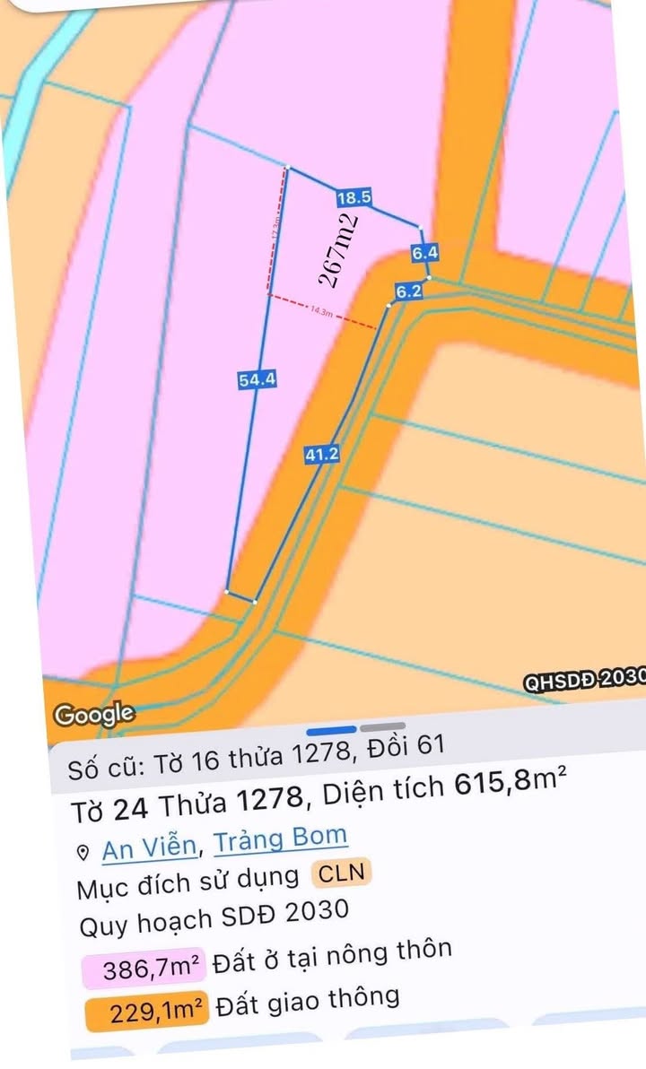 Đất nền xã An Viễn 267m² giá 500 triệu - Sổ hồng chính chủ!