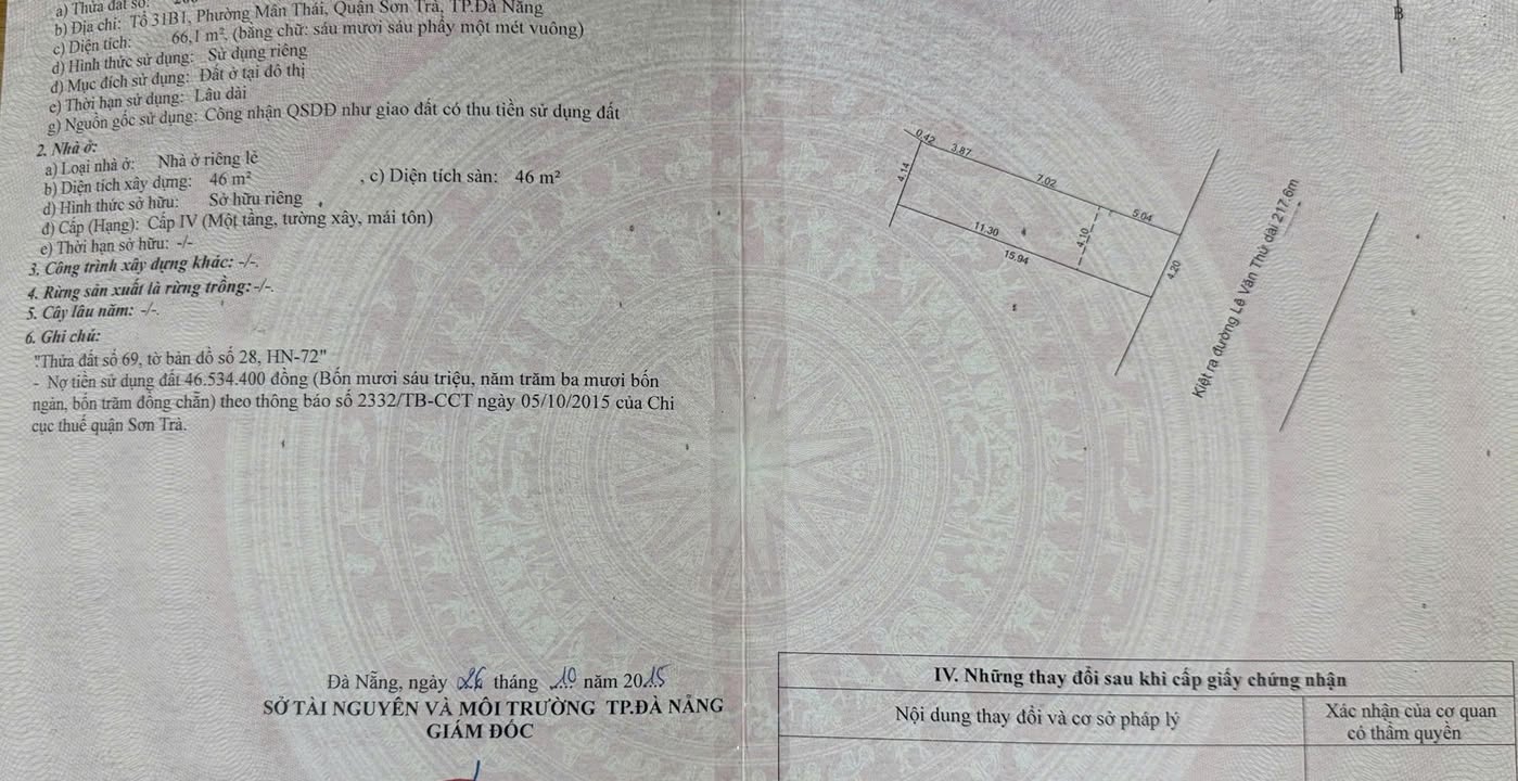 Nhà cấp 4 mặt tiền Trần Duy Chiến, Đà Nẵng 66m² giá chỉ 9.2 tỷ - Hướng Đông Nam