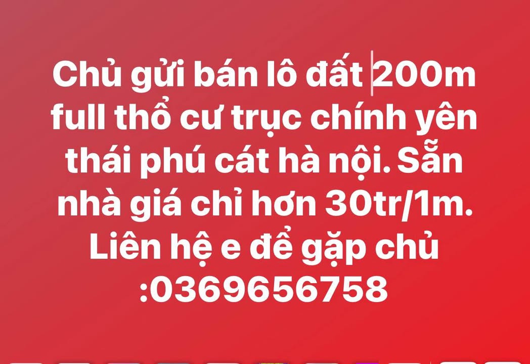 Đất thổ cư 200m² tại Yên Thái, Quốc Oai - Giá thỏa thuận, chính chủ bán gấp!