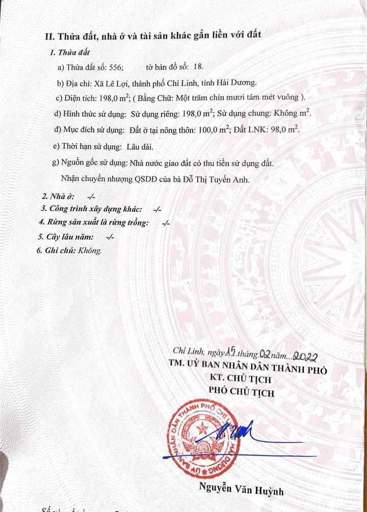 Đất nền chính chủ 198m² tại Lê Lợi, Chí Linh - Giá chỉ 1 tỷ