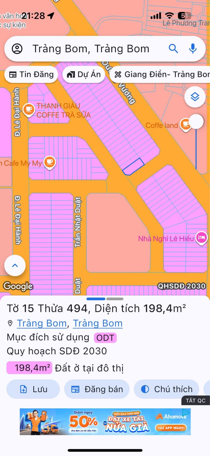 Lô đất góc 2 mặt tiền Thị Trấn Trảng Bom 192m² - Cơ hội đầu tư tuyệt vời!