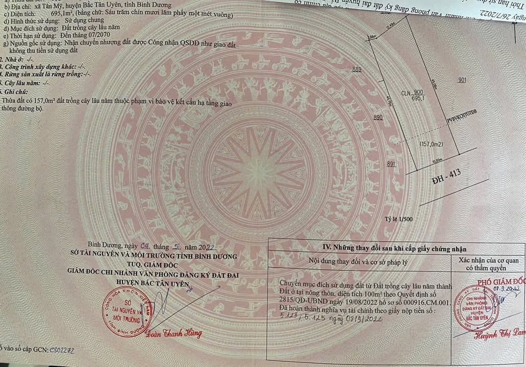 Đất đầu tư tại Tân Mỹ, Bắc Tân Uyên 695m² chỉ 4.2 tỷ - Mặt tiền đường nhựa DH413