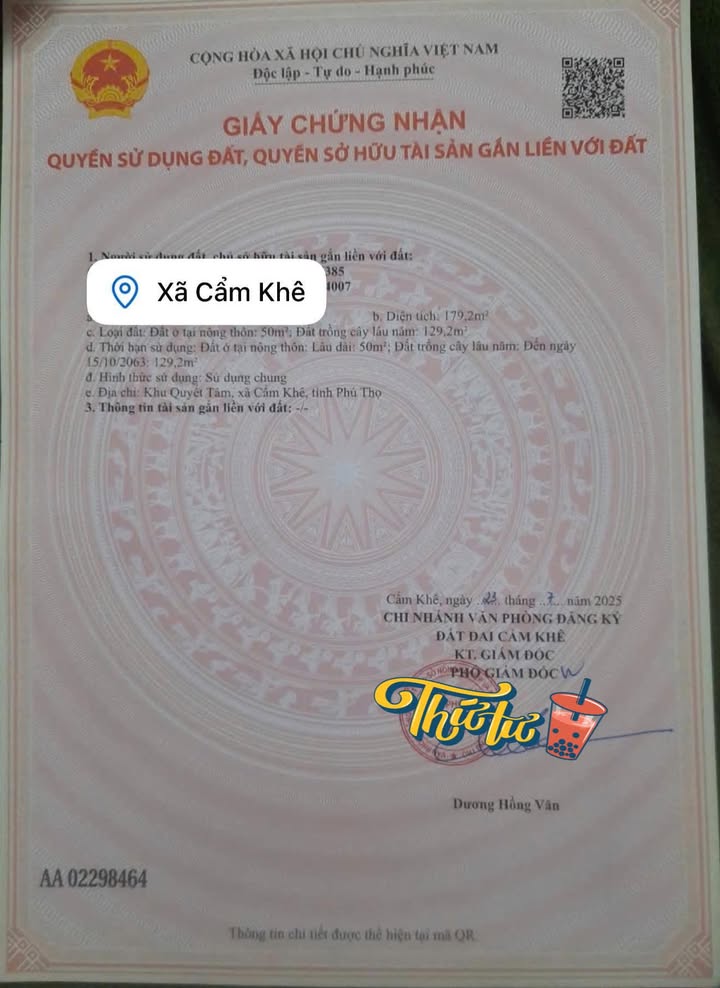 Đất nền Quyết Tâm, Thị trấn Cẩm Khê, 179m² giá 799 triệu - Cơ hội đầu tư hấp dẫn!