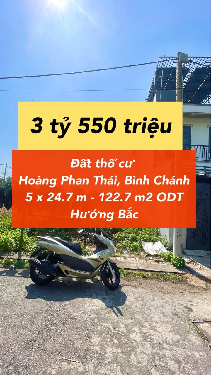 Đất thổ cư Hoàng Phan Thái, Bình Chánh 123.7m² giá 3.55 tỷ - Hướng Bắc, sổ hồng riêng!