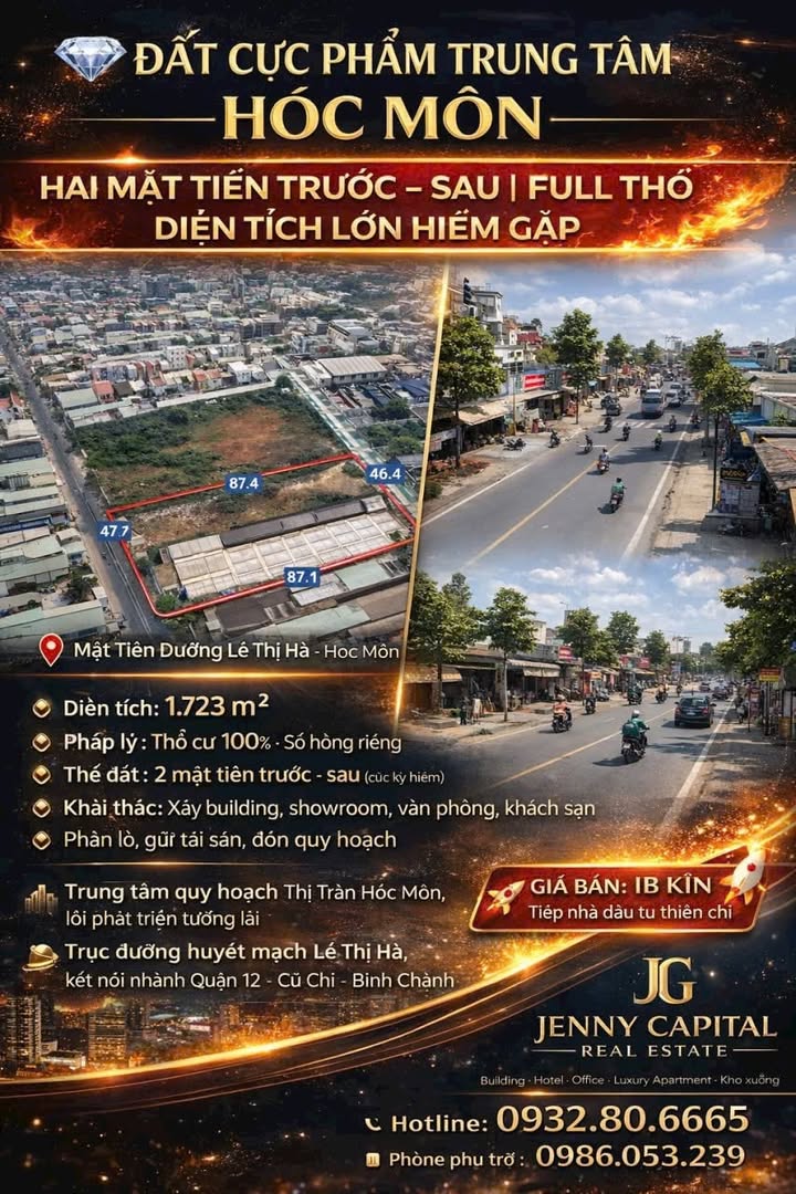 Đất nền 1723m² trung tâm Hóc Môn - Mặt tiền Lê Thị Hà, giá trị đầu tư cao!