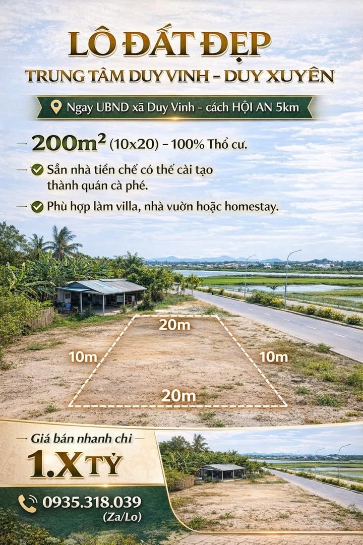 Đất nền Duy Vinh 200m² giá 1 tỷ - Đầu tư sinh lời bền vững!