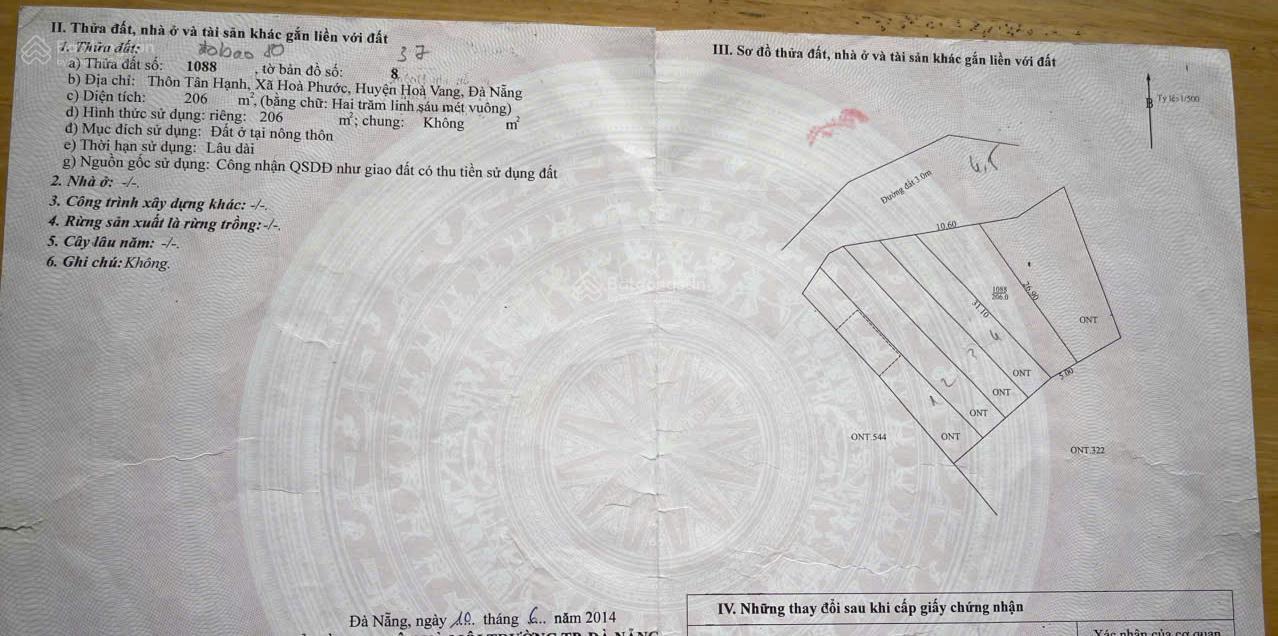 Đất ở Tân Hạnh, Hòa Phước 206m² giá 2.45 tỷ - Đường ô tô thông thoáng