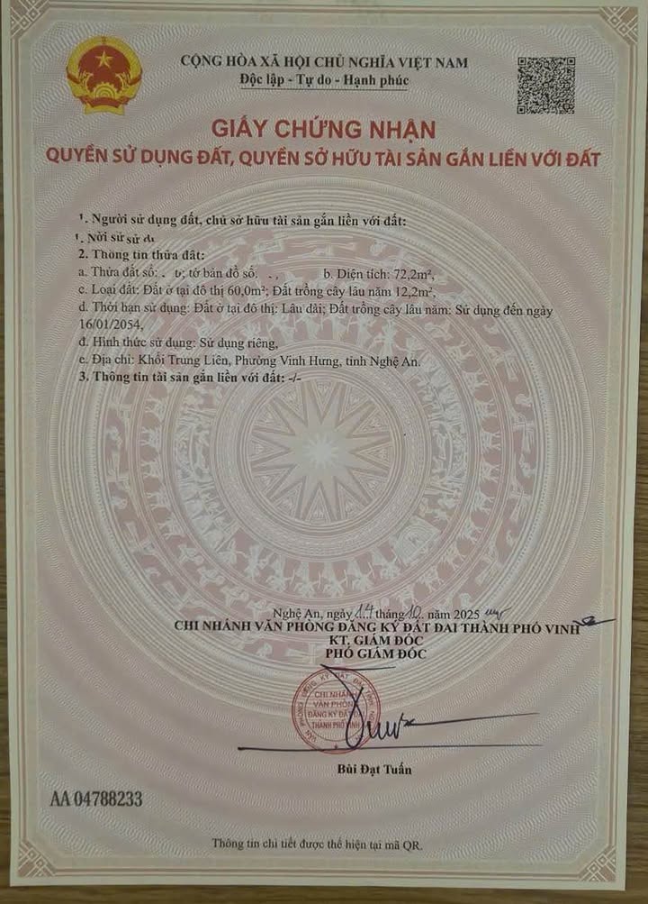 Đất nền Nghi Liên, Vinh 72.2m² giá 1.85 tỷ - Đường bê tông thông thoáng!