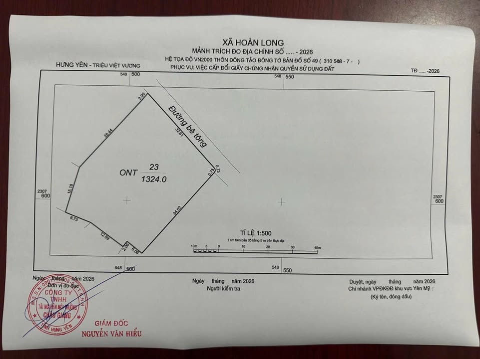 Đất nền Đông Tảo - Khoái Châu, 1324m² chỉ 2x triệu/m - Cơ hội đầu tư tuyệt vời!