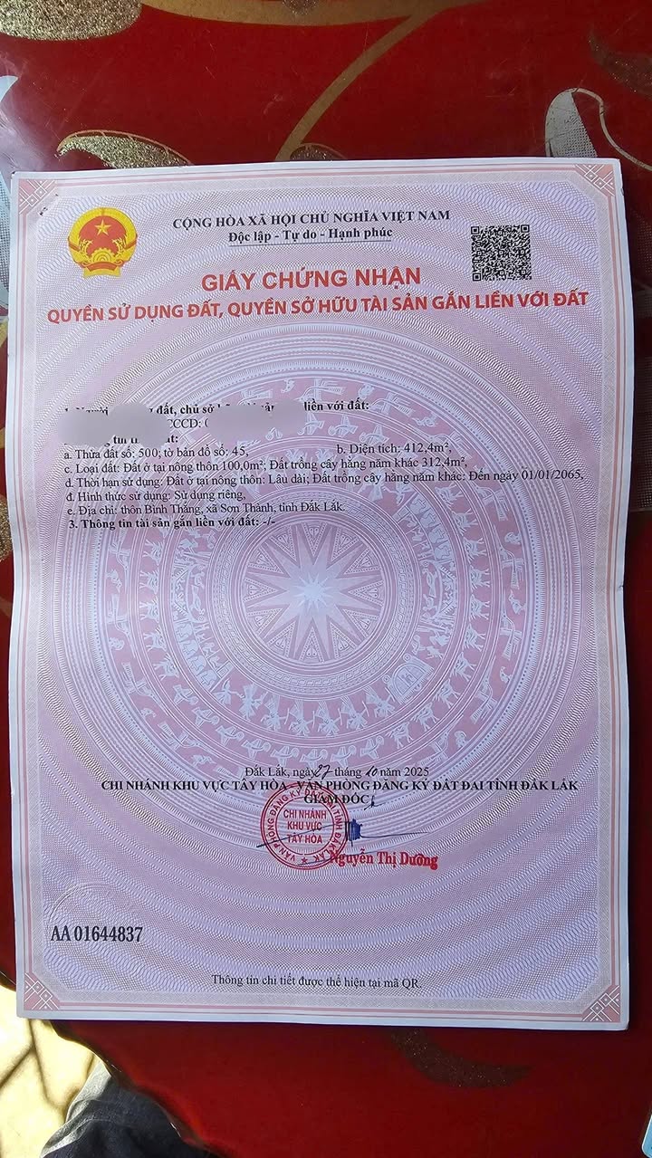 Đất nền Xã Sơn Thành Tây 397m² giá thỏa thuận - Hướng Đông mát mẻ