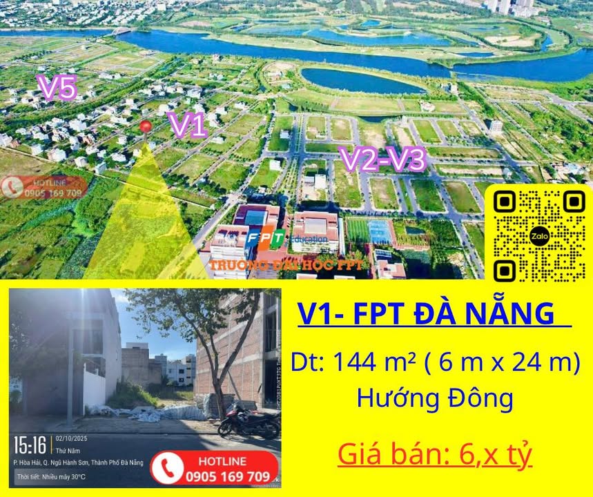 Đất nền FPT Đà Nẵng 144m² giá 6 tỷ - Đầu tư sinh lời ngay!