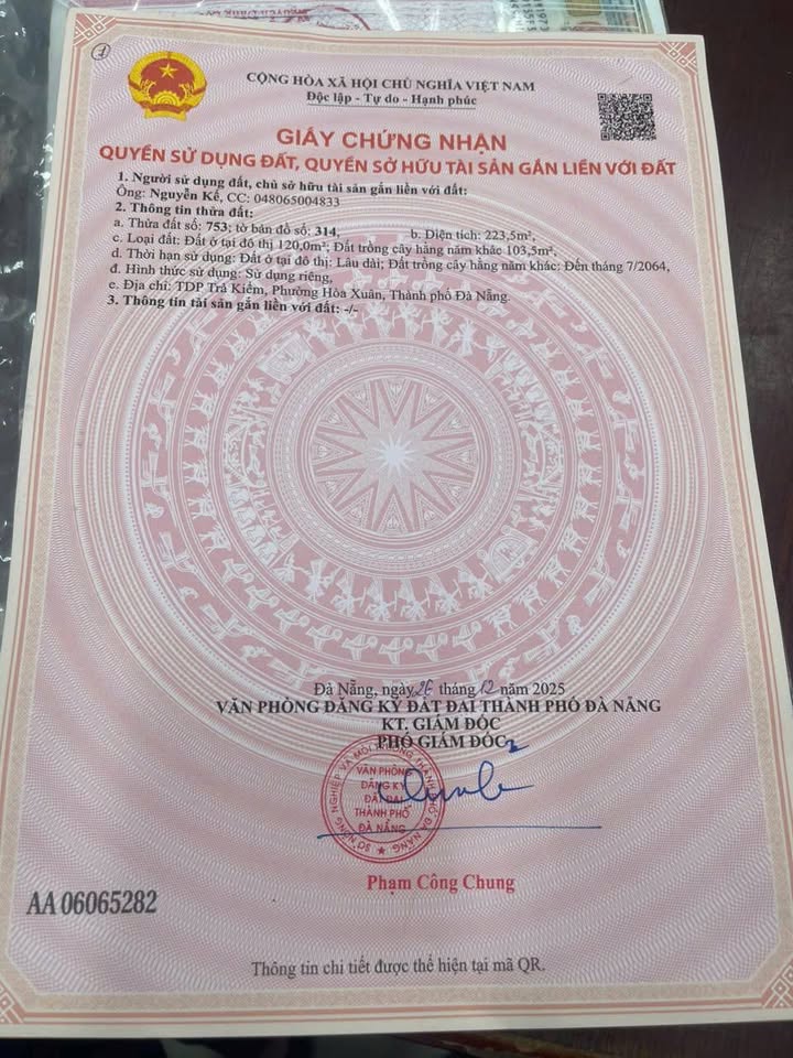 Đất nền Đà Nẵng 223m² giá 2.05 tỷ - Sổ đỏ chính chủ, pháp lý rõ ràng!