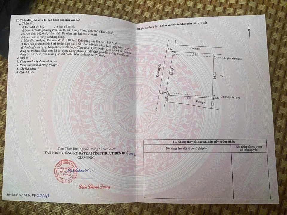 Đất 3 mặt tiền kiệt Sóng Hồng, Phú Bài 302m² giá 3 tỷ - Cơ hội đầu tư hấp dẫn!