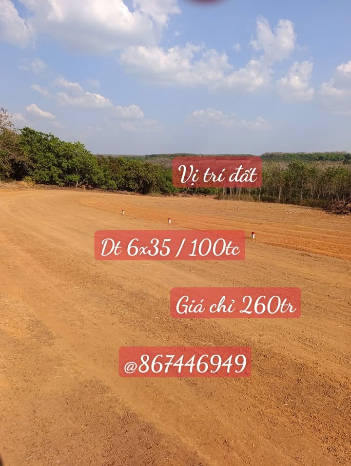 Đất nền 200m² huyện Đồng Phú giá chỉ 260 triệu - Cơ hội vàng đầu tư!