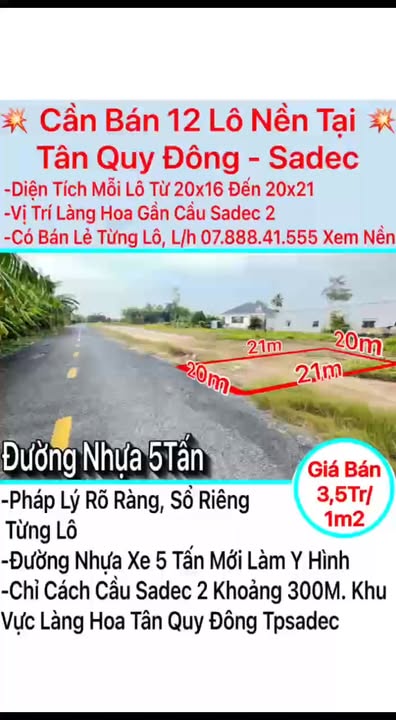 Đất nền đẹp Tân Quy Đông, Sa Đéc 320m² giá chỉ 960 triệu - Cơ hội đầu tư sinh lời!