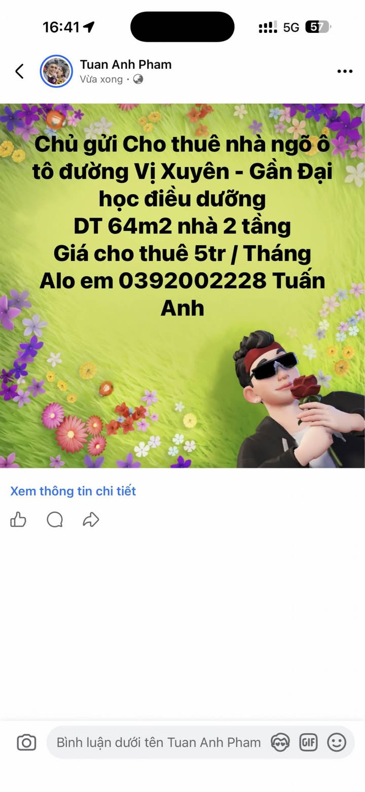 Nhà cho thuê ngõ ô tô đường Vị Xuyên, 64m² giá 5 triệu - Gần Đại học điều dưỡng!