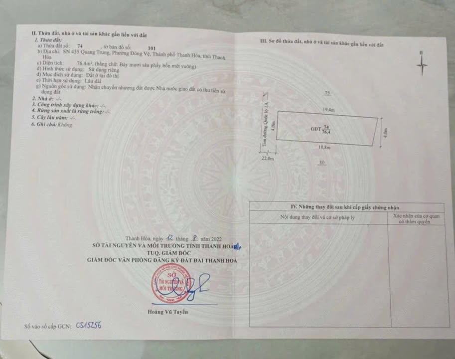 Đất nền mặt đường Quang Trung, TP Thanh Hóa, 7.6m² - Vị trí trung tâm, giá chỉ 6 tỷ!