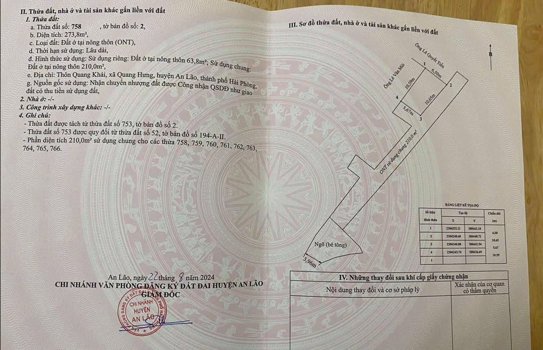 Đất nền 63m² tại Xã Quang Hưng, Huyện An Lão - Giá chỉ 500 triệu - Cơ hội đầu tư hấp dẫn!