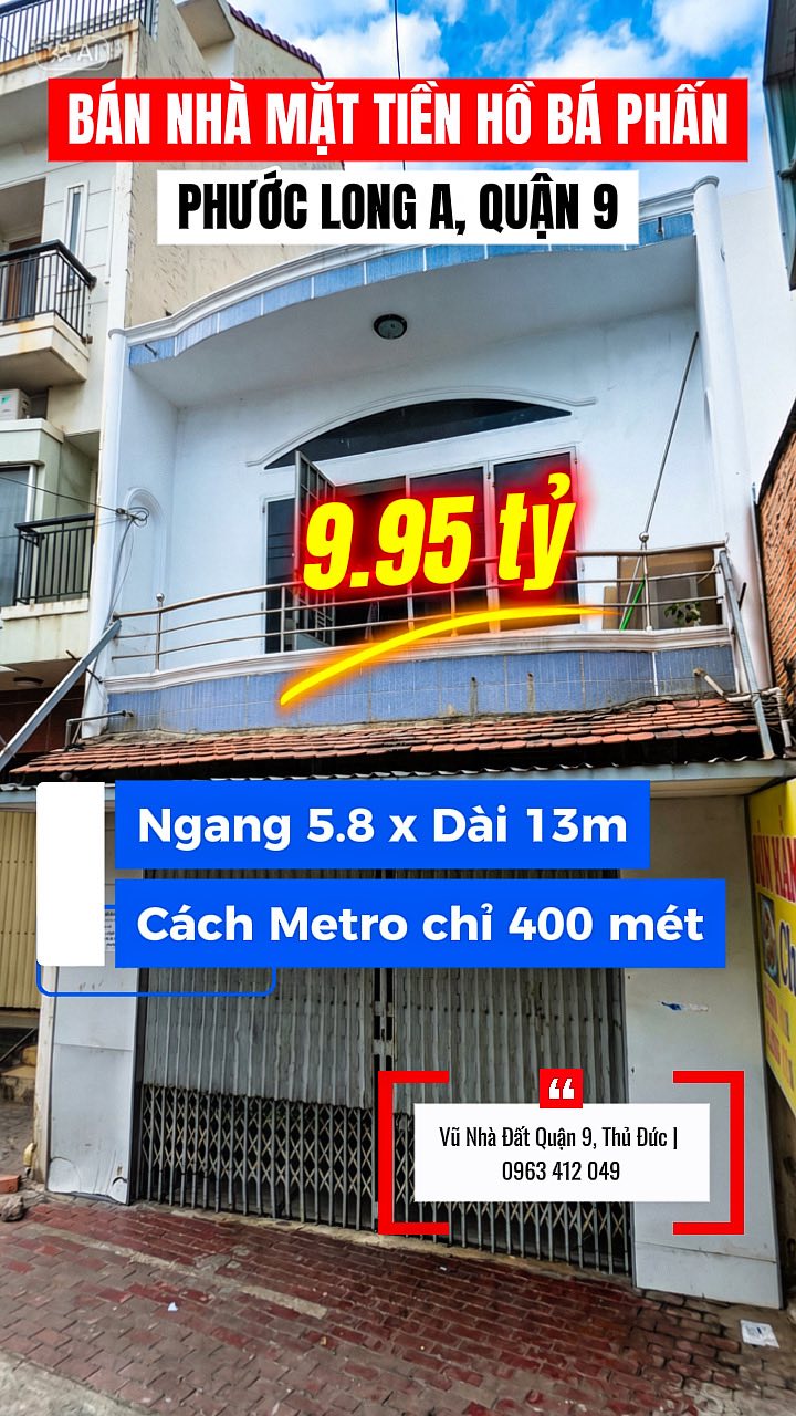 Nhà mặt tiền Hồ Bá Phấn, Thủ Đức 100m² giá 9.45 tỷ - Chủ gấp giảm 500 triệu!