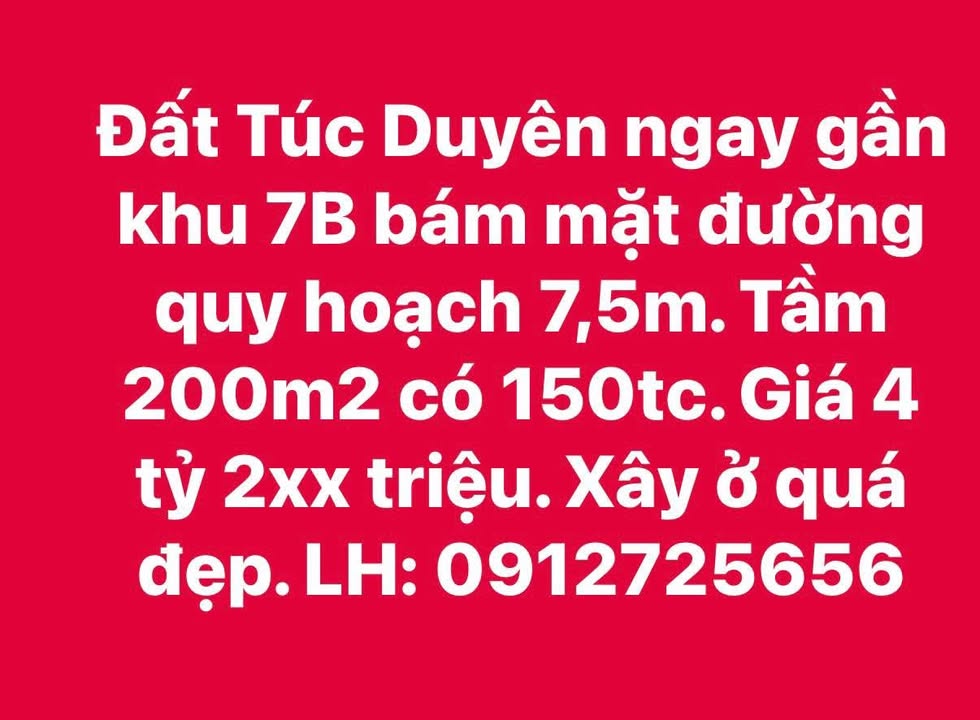 Đất nền Túc Duyên 200m² giá 4.2 tỷ - Mặt đường quy hoạch rộng rãi!
