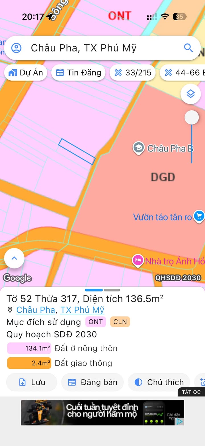 Đất nền 135m² xã Châu Pha, Phú Mỹ chỉ 1 tỷ - Vị trí đắc địa, sẵn sàng đầu tư!