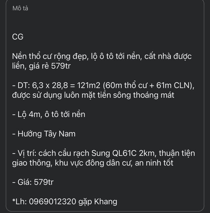 Đất nền thổ cư Nhơn Nghĩa 121m² giá 579 triệu - Sẵn sàng xây dựng ngay!