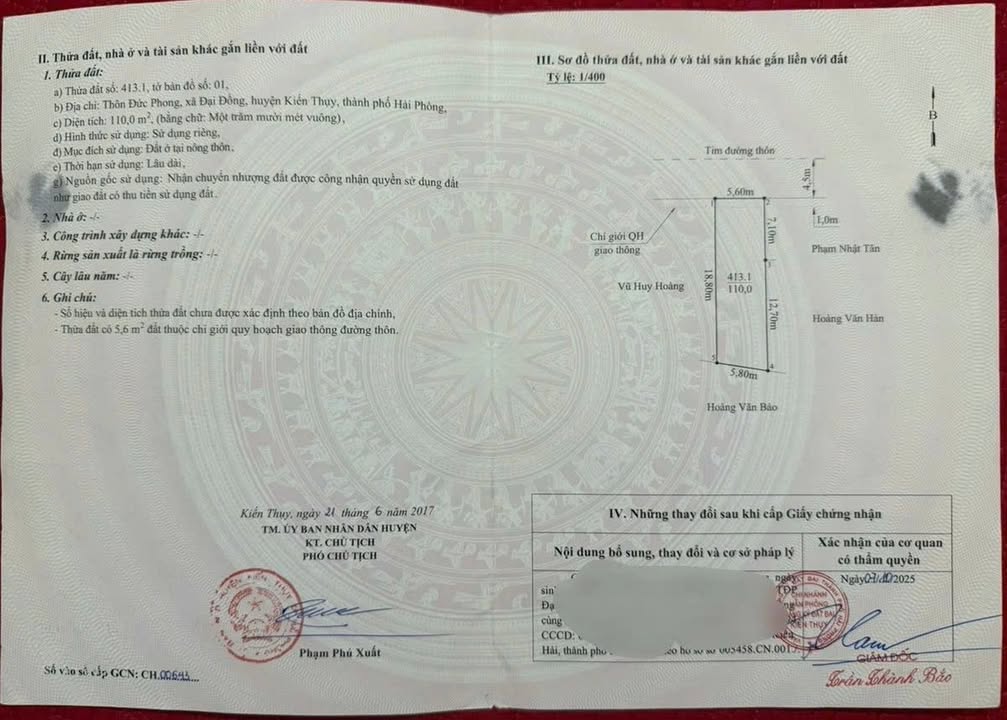 Đất nền đẹp tại xã Đại Đồng - Kiến Thụy - 110m² giá 3 tỷ - Kinh doanh thuận lợi!