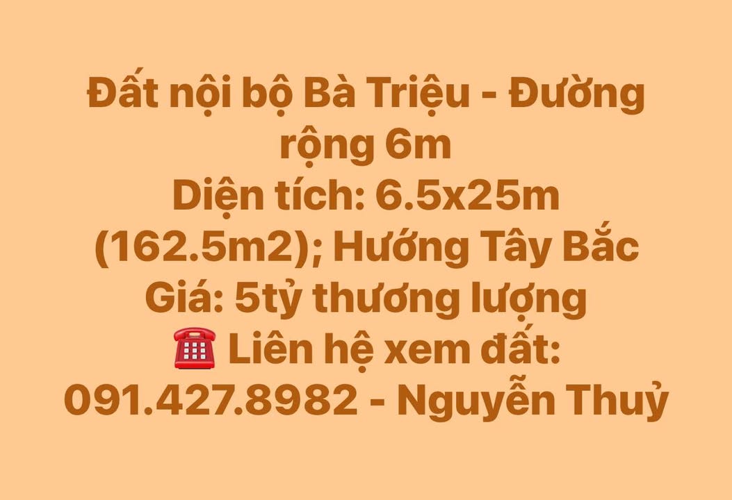 Đất nền Bà Triệu, Tuy Hoà 162.5m² giá chỉ 5 tỷ - Đầu tư sinh lời ngay!