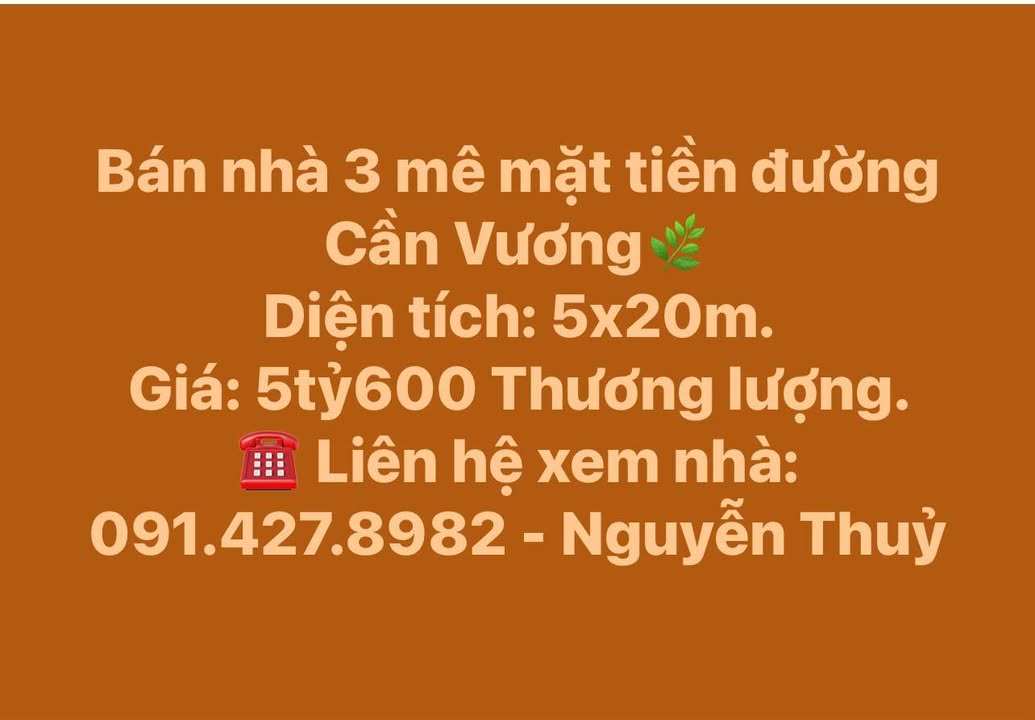 Nhà mặt tiền đường Cần Vương Tuy Hòa 100m² giá 5.6 tỷ - Thương lượng linh hoạt!