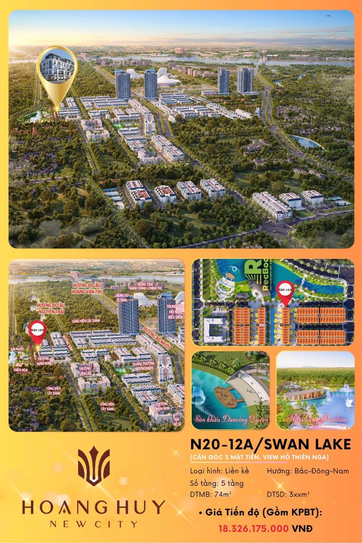 Townhouse Hoàng Huy New City Thủy Nguyên 74m² giá thỏa thuận - Căn góc 3 mặt tiền view hồ tuyệt đẹp!