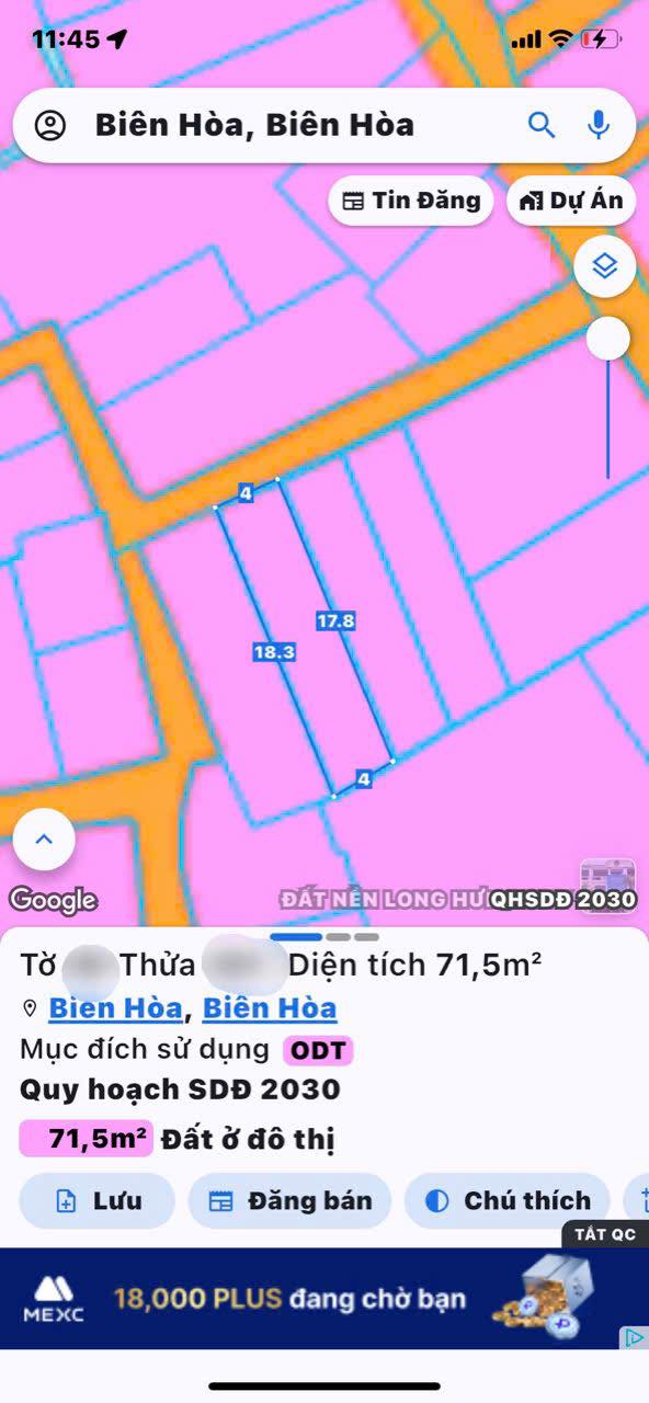 Đất liền kề Phường Bửu Hòa 72m² giá 1.55 tỷ - Sổ hồng chính chủ