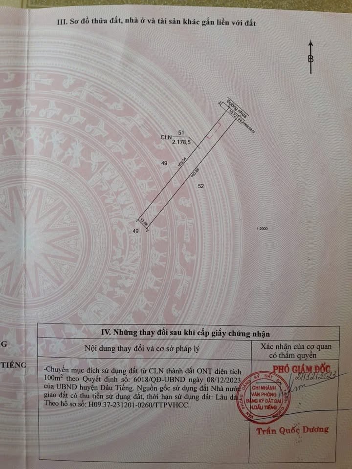 Đất nền 2178m² tại Xã Minh Tân, Huyện Dầu Tiếng - Sổ đỏ chính chủ