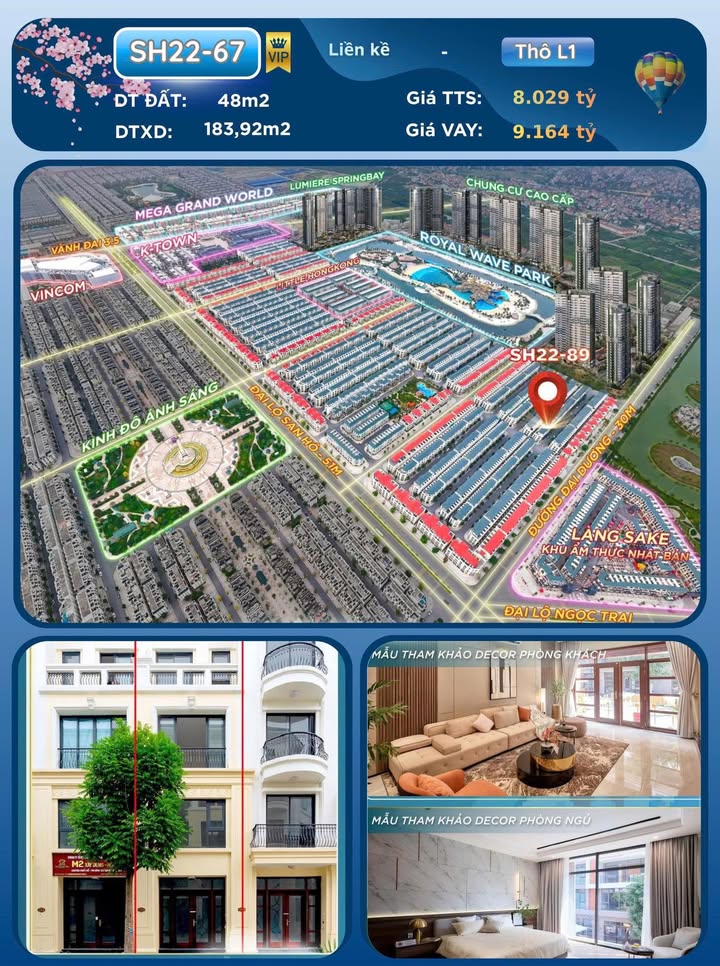 Townhouse Royal Wave Park Gia Lâm 48m² giá 8.029 tỷ - Cơ hội đầu tư sinh lời!