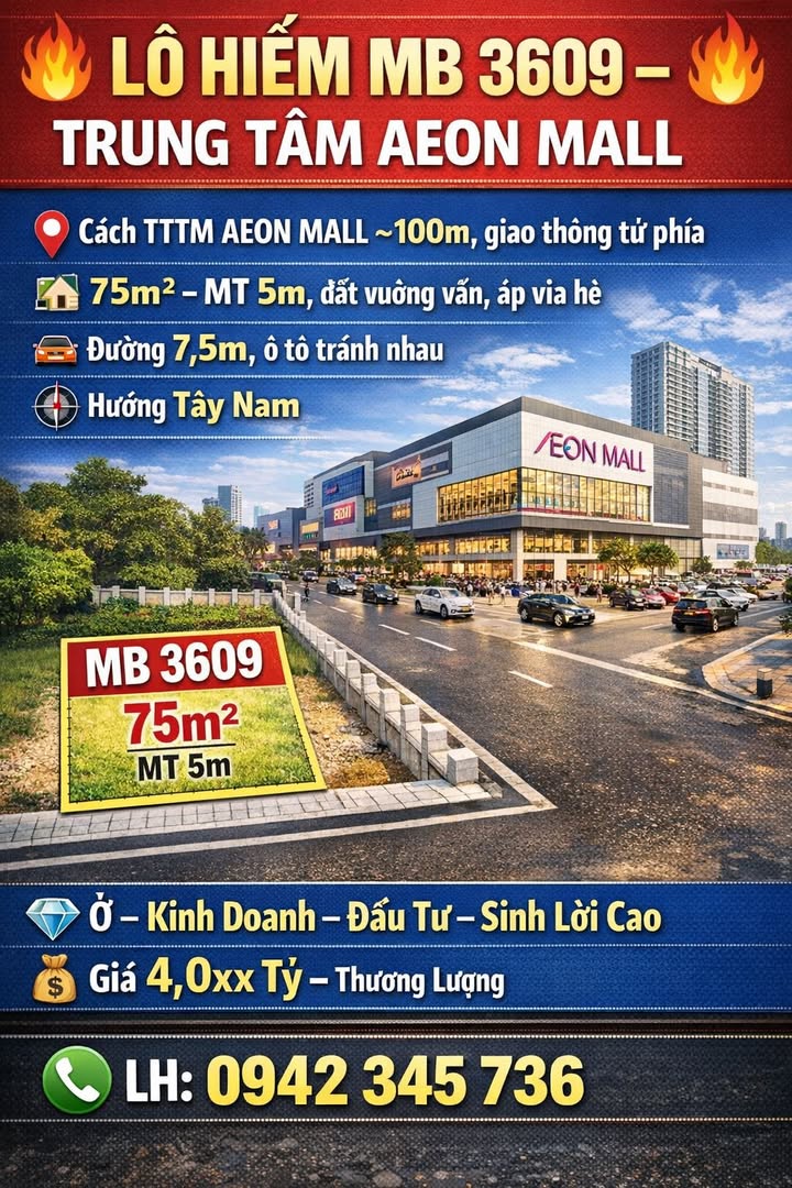 Đất nền trung tâm AEON Mall Thanh Hóa 75m² giá 4 tỷ - Cơ hội đầu tư hiếm có!