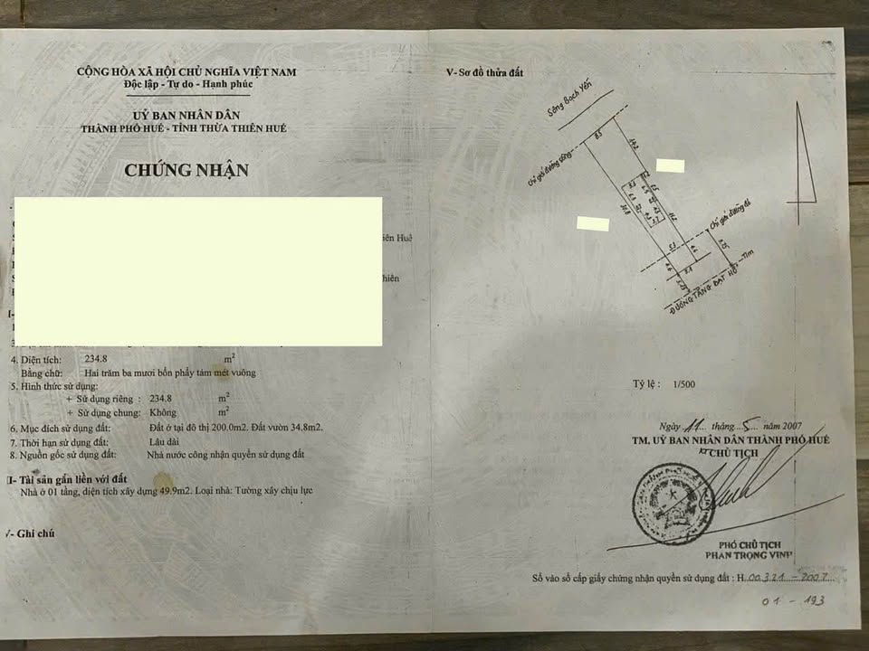 Nhà mặt tiền Tăng Bạt Hổ, Phú Xuân, 234.8m² giá 9 tỷ - Chính chủ bán gấp!