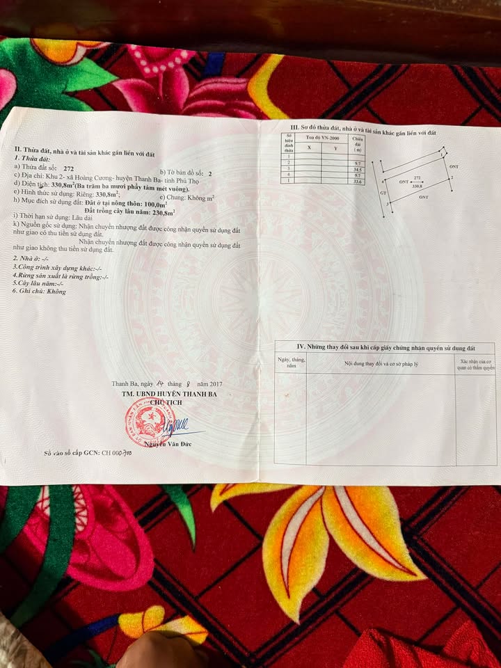 Bán đất 2 mặt tiền tại xã Hoàng Cương, huyện Thanh Ba, Phú Thọ - Diện tích 330.8m² giá 900 triệu