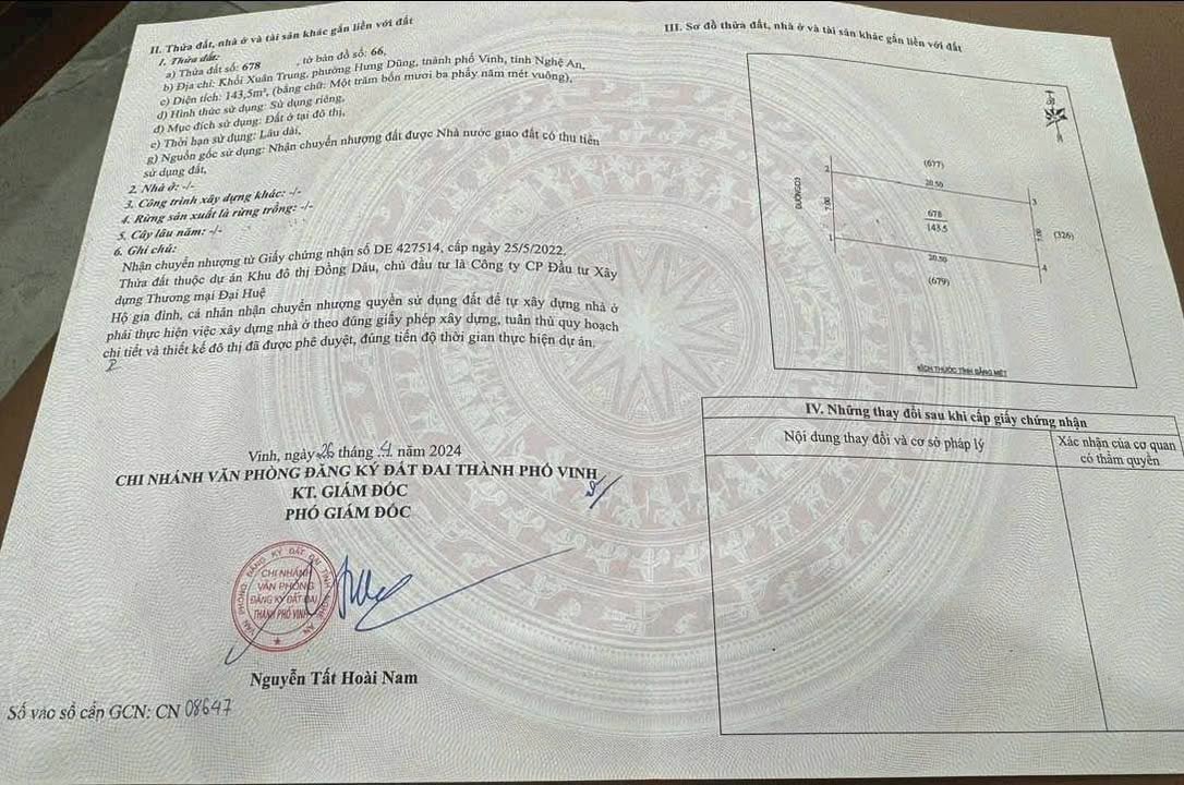 Đất Đồng Dâu Hưng Dũng 143.5m² giá 5 tỷ - Vị trí trung tâm thuận lợi!