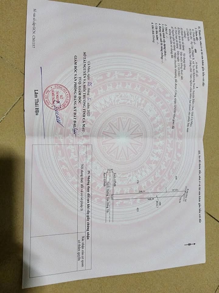 Bán đất mặt tiền 24m tại Ấp Tân Thành B, Cà Mau - Diện tích 9000m², giá thỏa thuận!