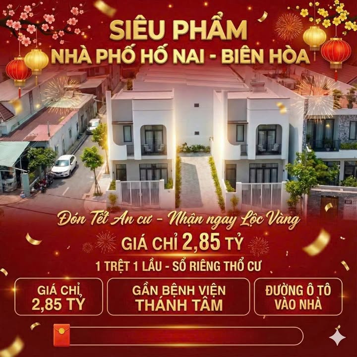 Nhà phố xây mới liền kề tại Biên Hòa 62m² giá chỉ 2.85 tỷ - Đầu tư sinh lời hấp dẫn!