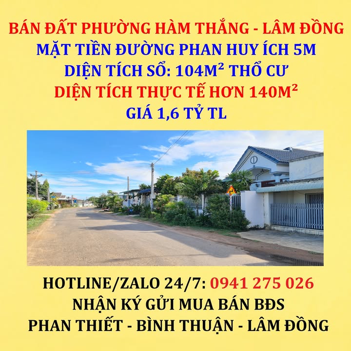 Đất thổ cư 104m² mặt tiền đường Phan Huy Ích, Phan Thiết - Cơ hội đầu tư tuyệt vời!