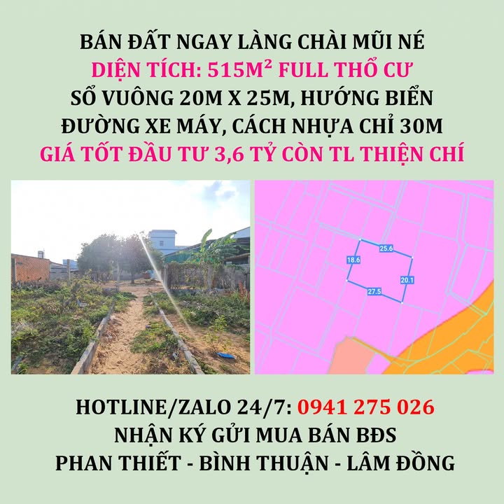 Đất nền Mũi Né 515m² giá 3.6 tỷ - Hướng biển, cơ hội đầu tư hấp dẫn!